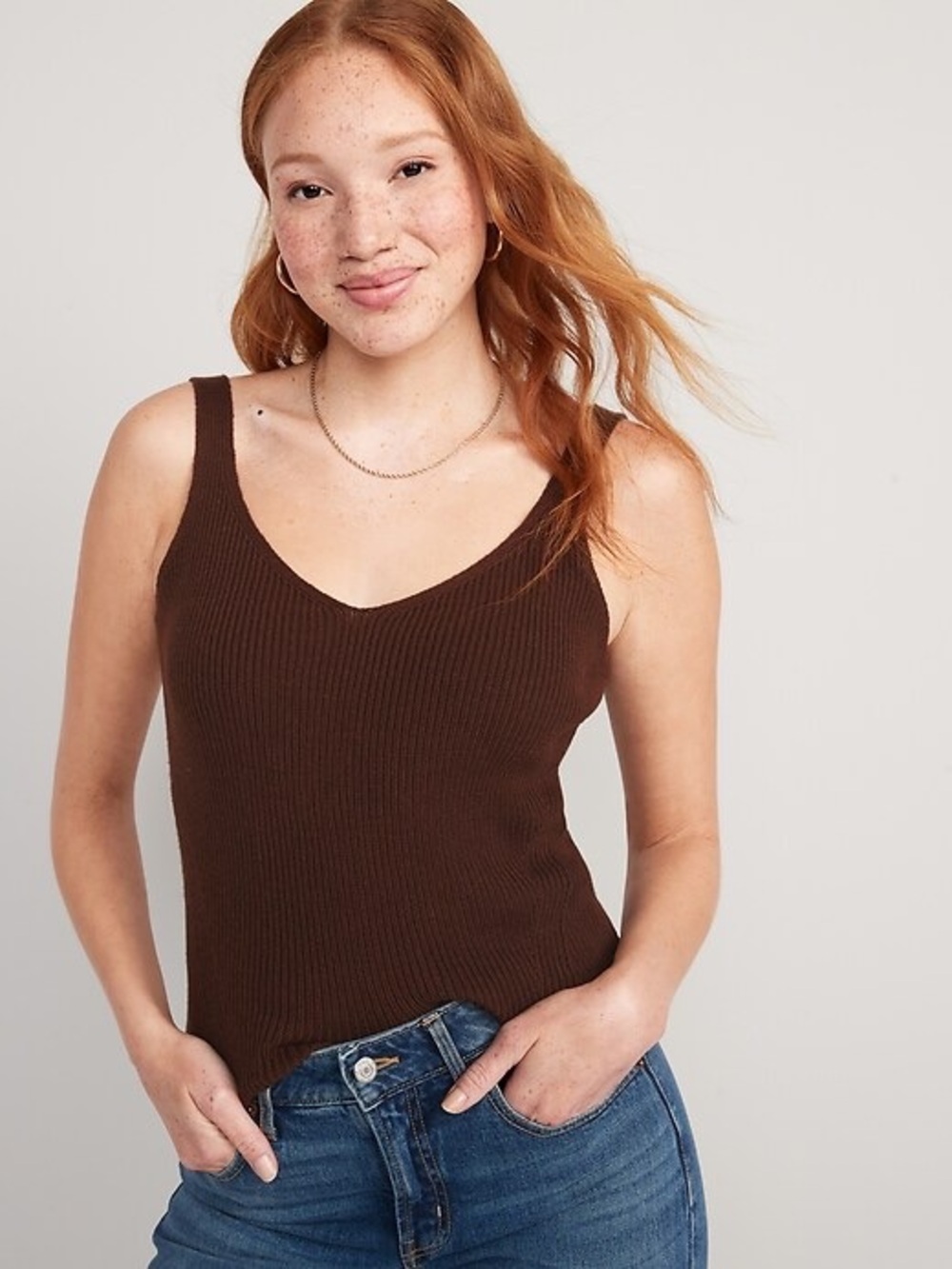Old Navy Chocolate Brown Ribbed V-Neck Sweater Tank